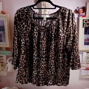 Gorgeous! Michael Kors ⚜️ Leopard Print Top Ruffle Bell Sleeve  Design  XL 🐆